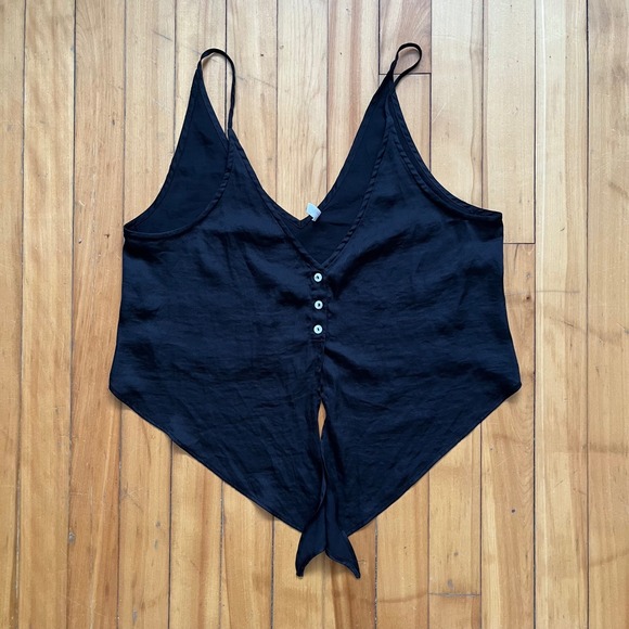 Free People Tops - Intimately Free People Black Silky Tie Front Cropped V-Neck Cami Tank Top Small